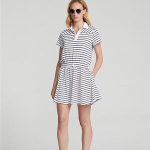 Ralph Lauren RLX Striped Stretch Jersey Polo Dress Tie Waist White/Blue Size XL